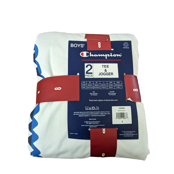 Champion Tee And Jogger Active Set‎ 8 White Navy 2Pc Boys Outfit Set Kids Sleep - Picture 3 of 5